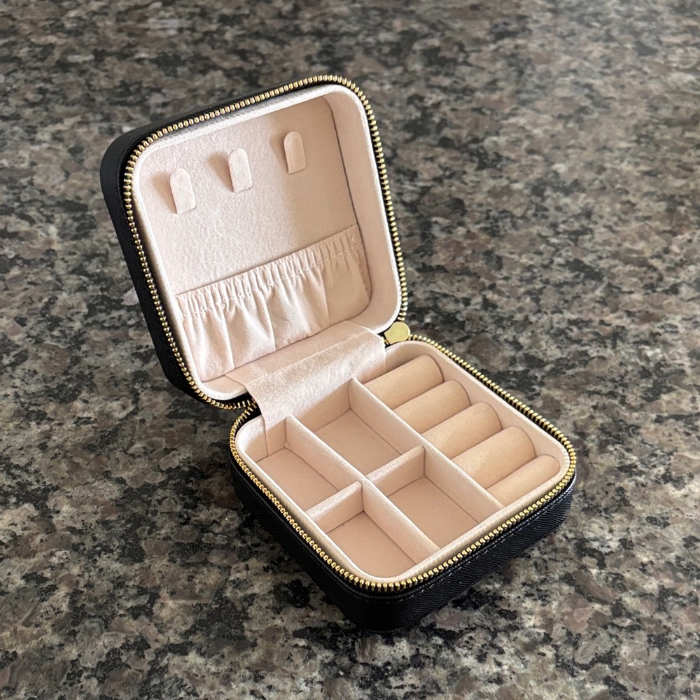 Black faux leather gold hardware Travel Jewelry Case